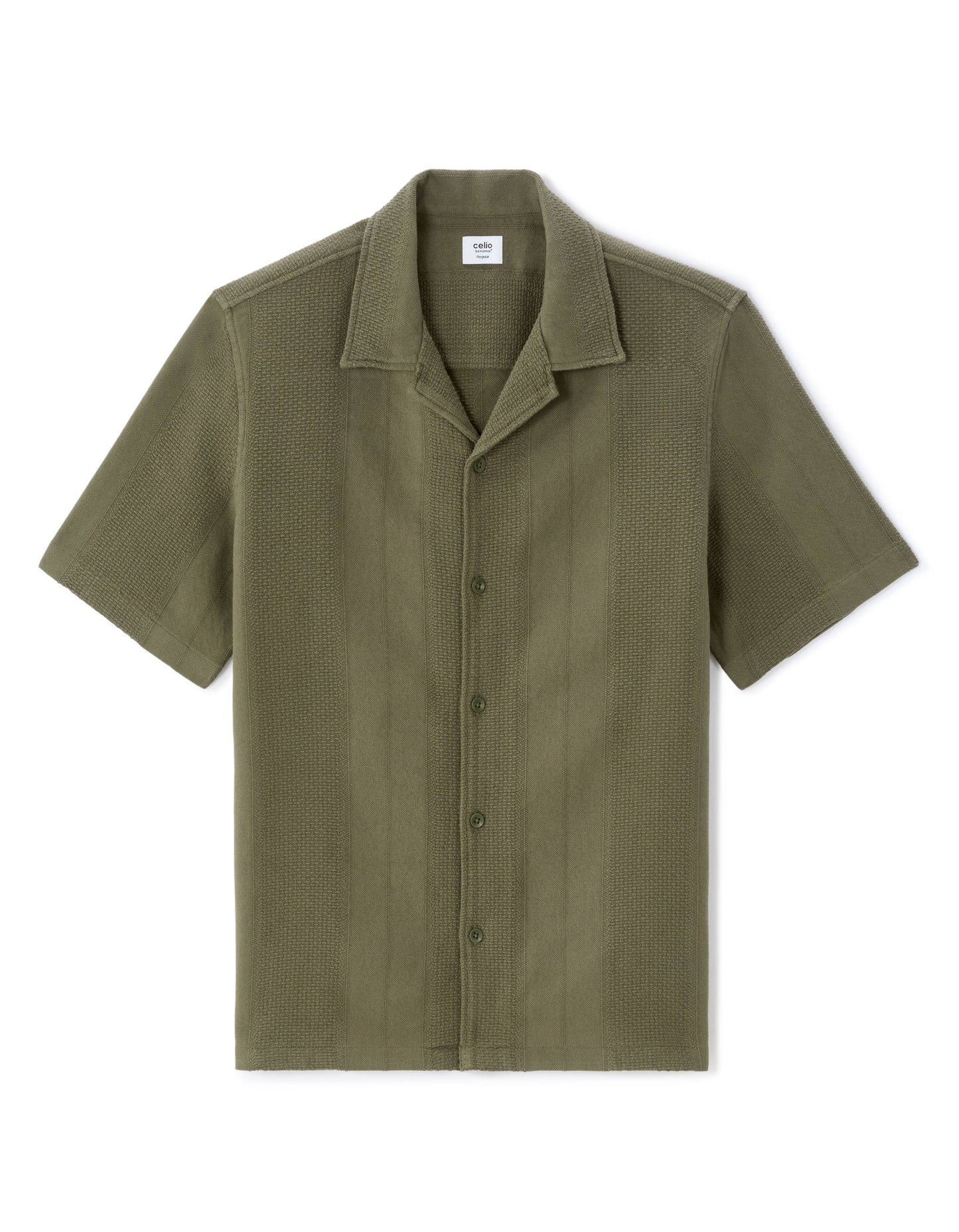 Regular Fit 100% Cotton Cuban Collar Shirt - Khaki