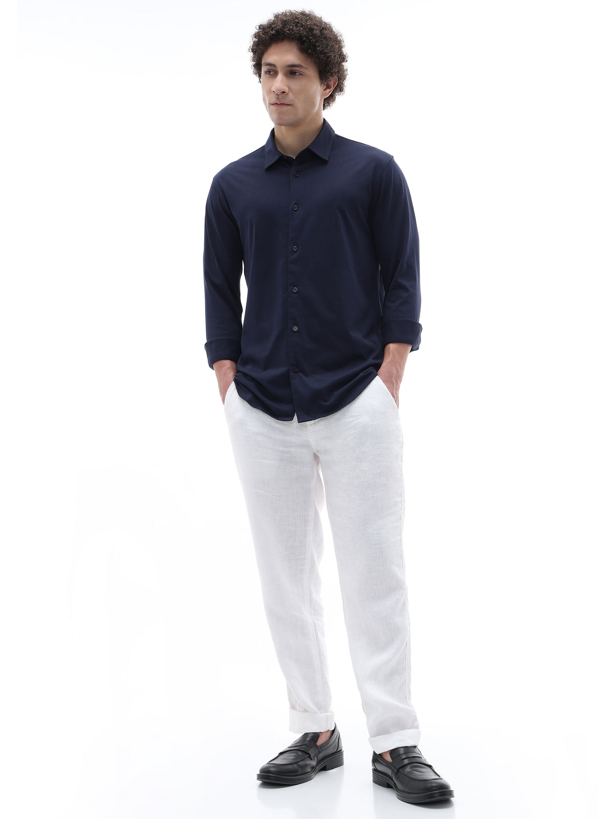 Regular Fit 100% Cotton Shirt - Navy Blue