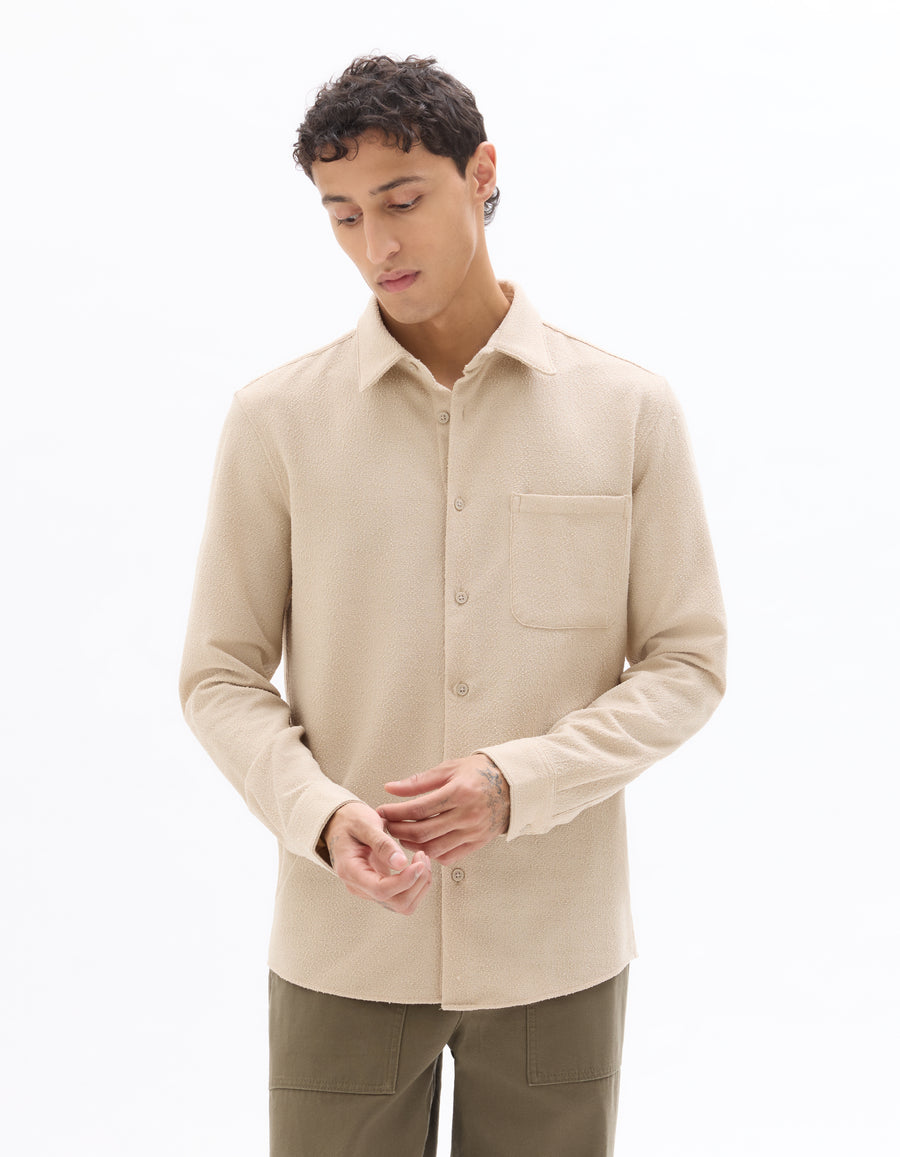 Regular Fit Polyester Spread Collar Shirt - Beige