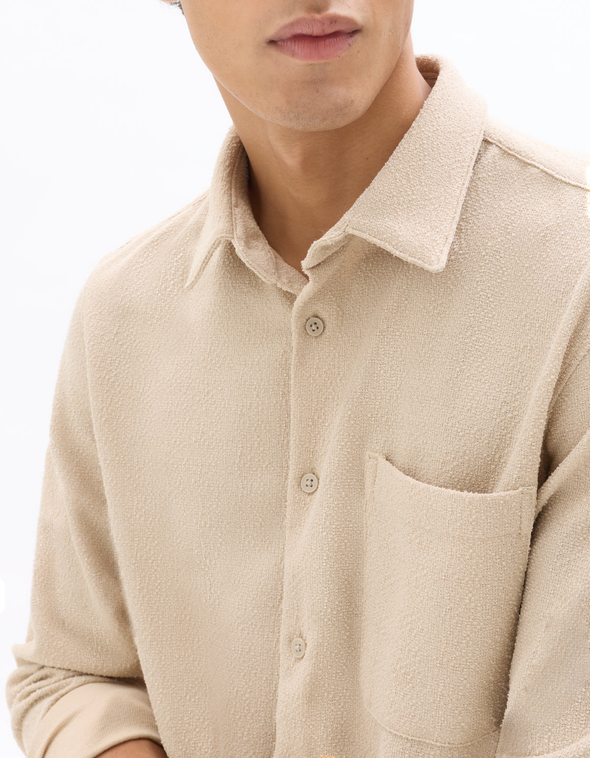 Regular Fit Polyester Spread Collar Shirt - Beige