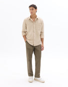 Regular Fit Polyester Spread Collar Shirt - Beige