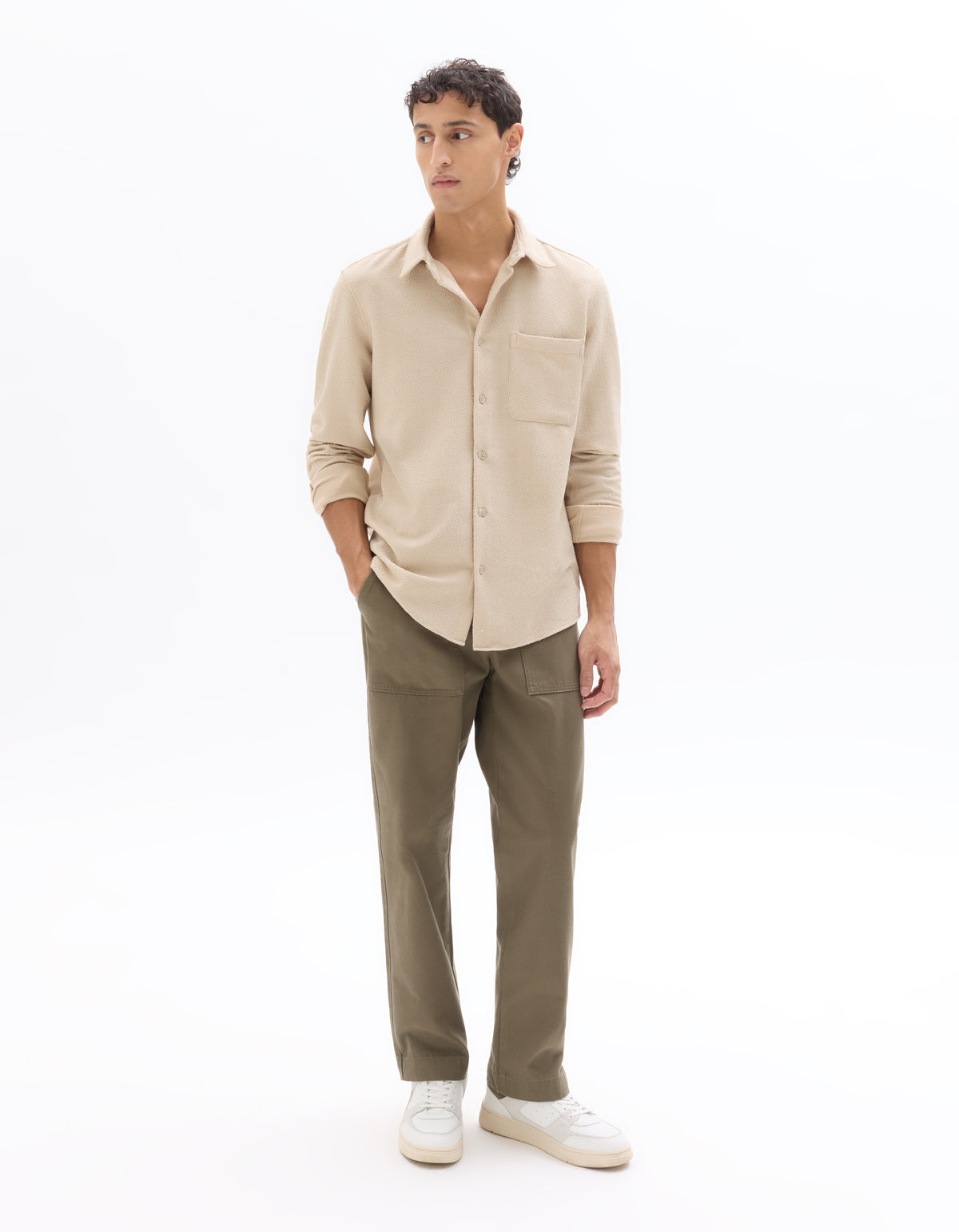 Regular Fit Polyester Spread Collar Shirt - Beige