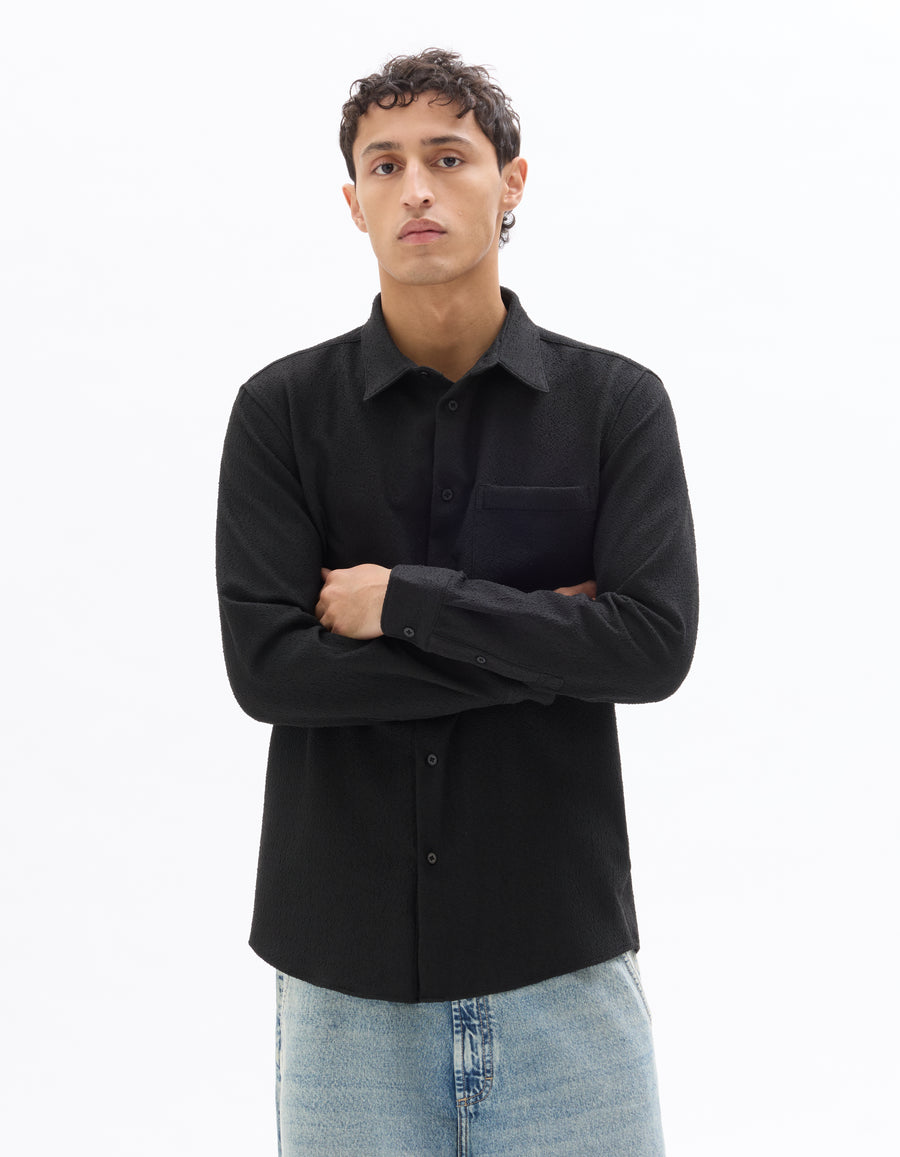 Regular Fit Polyester Spread Collar Shirt - Black