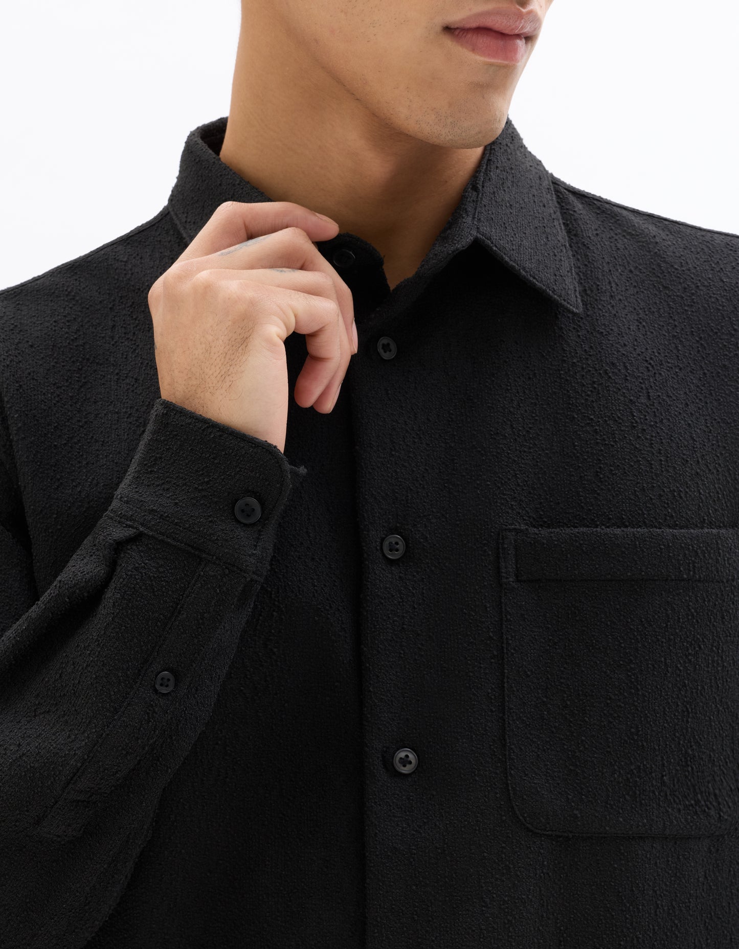 Regular Fit Polyester Spread Collar Shirt - Black