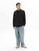 Regular Fit Polyester Spread Collar Shirt - Black