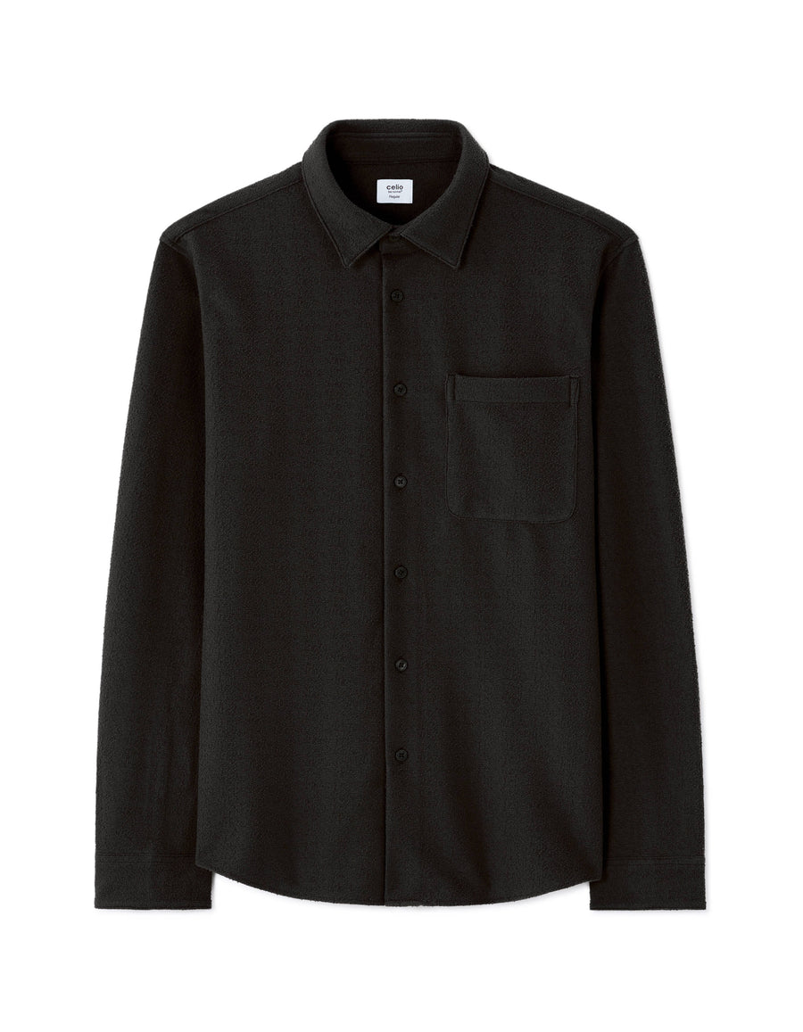 Regular Fit Polyester Spread Collar Shirt - Black