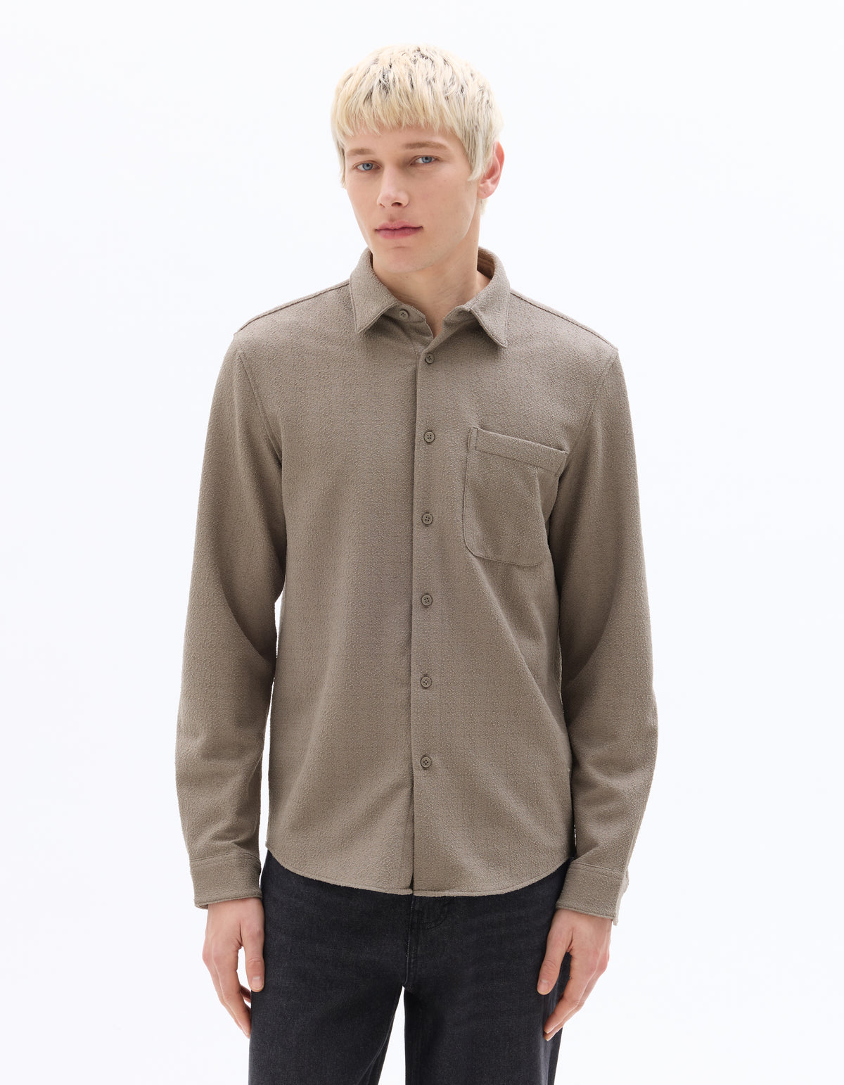Regular Fit Polyester Spread Collar Shirt - Taupe
