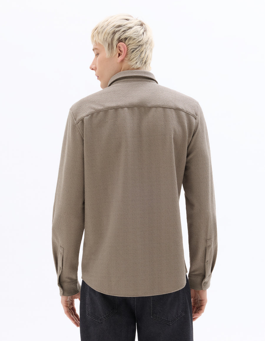 Regular Fit Polyester Spread Collar Shirt - Taupe