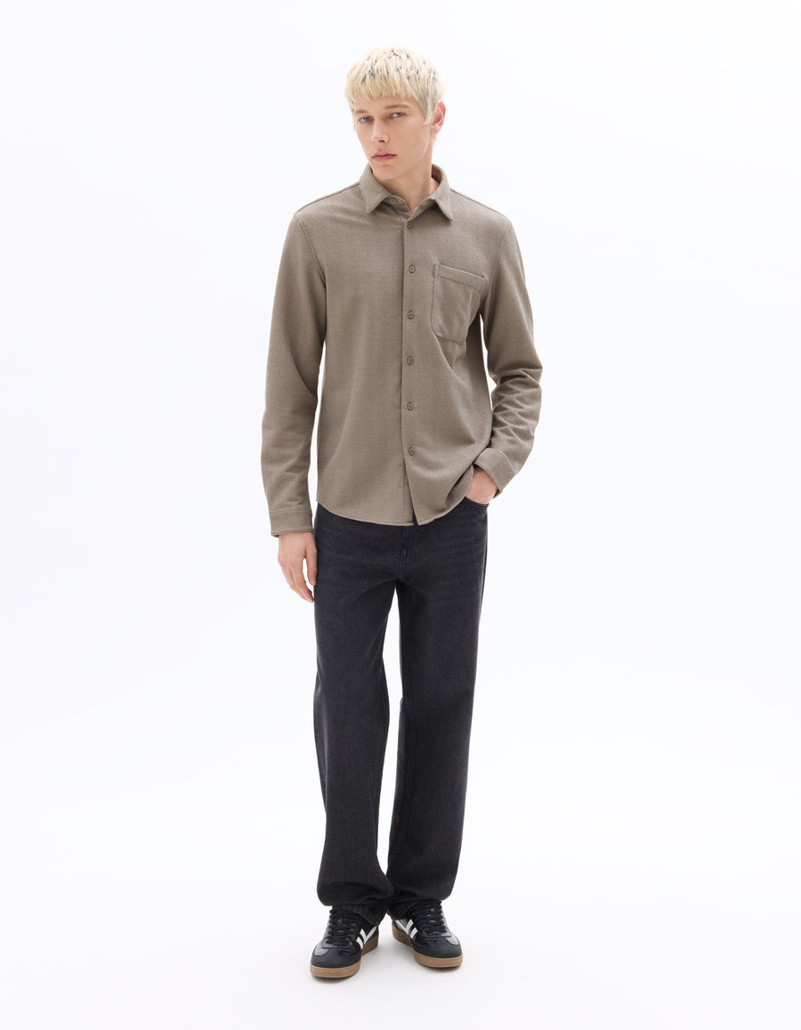 Regular Fit Polyester Spread Collar Shirt - Taupe