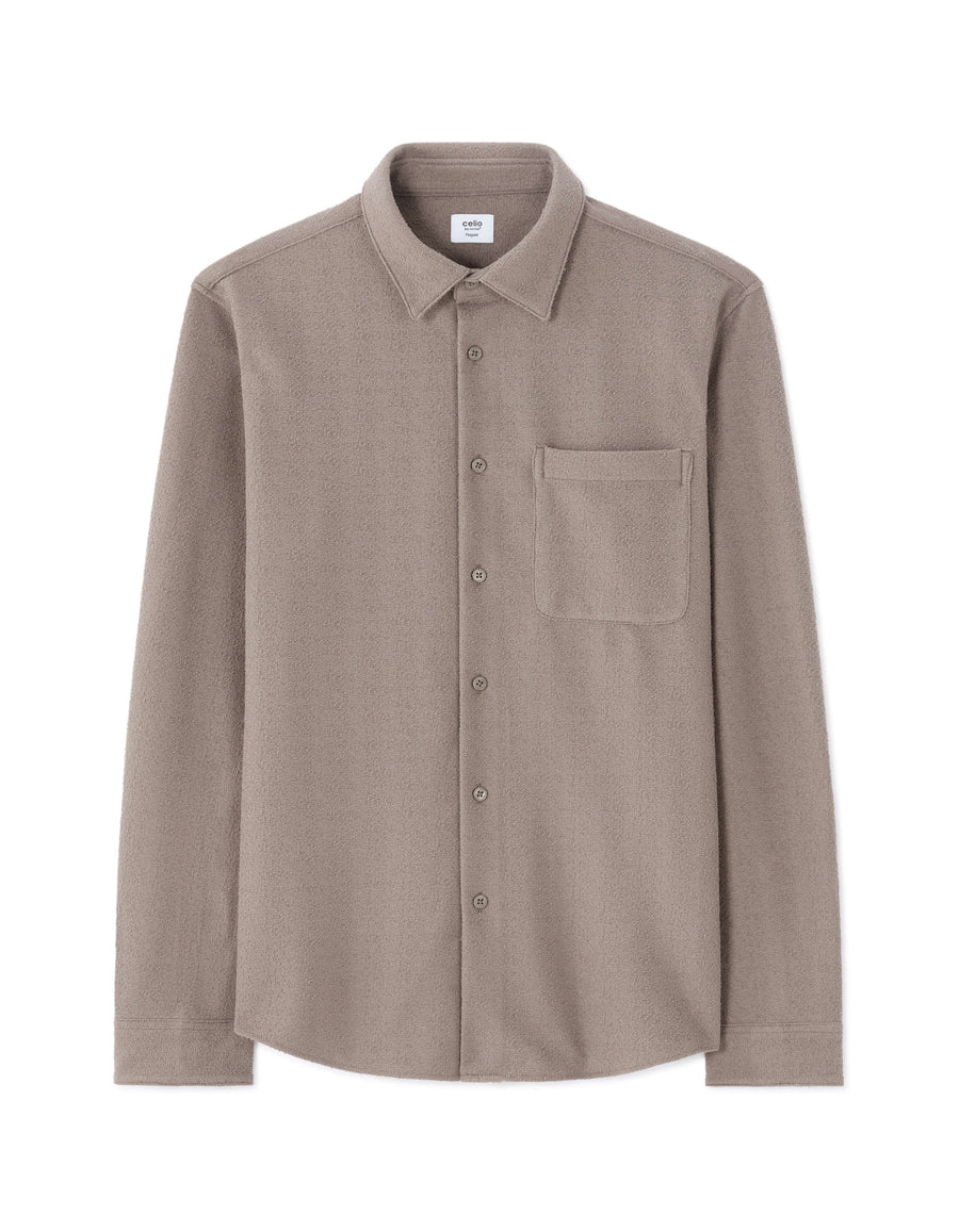 Regular Fit Polyester Spread Collar Shirt - Taupe
