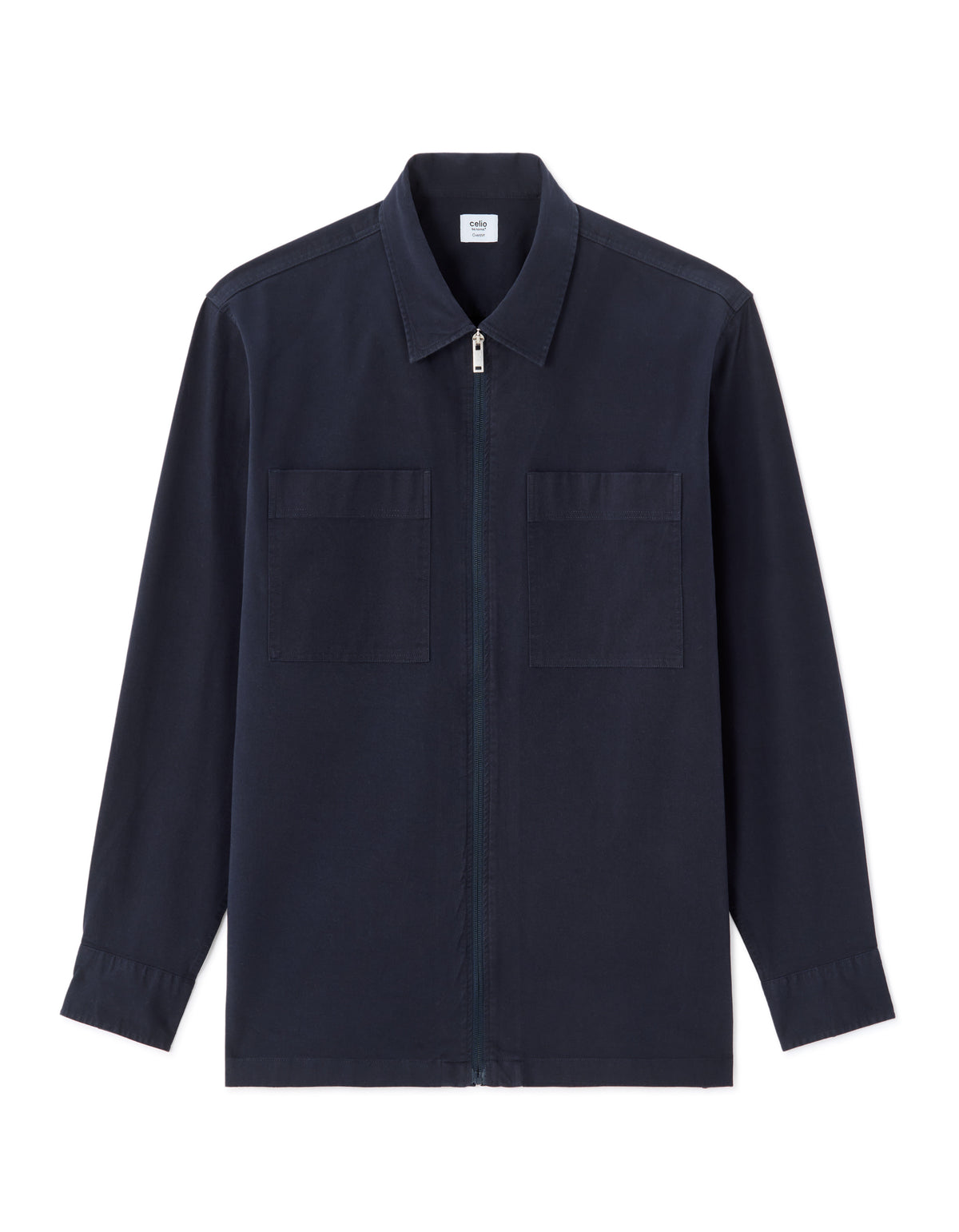 Oversized Fit Stretch Cotton Spread Collar Jacket - Navy Blue