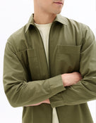 Oversized Fit Stretch Cotton Spread Collar Jacket - Green