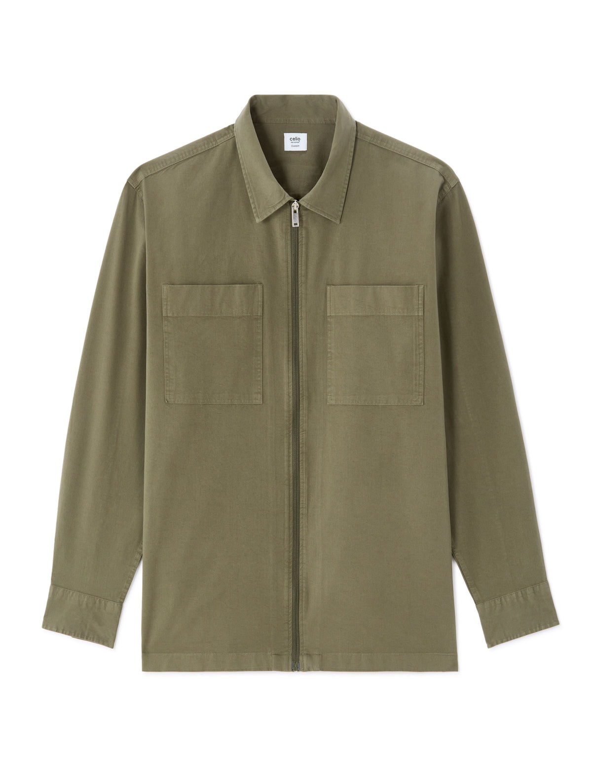 Oversized Fit Stretch Cotton Spread Collar Jacket - Green