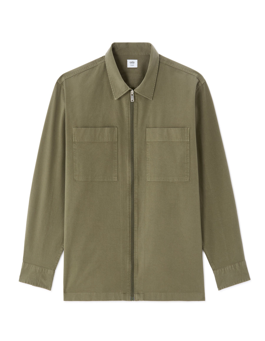 Oversized Fit Stretch Cotton Spread Collar Jacket - Green