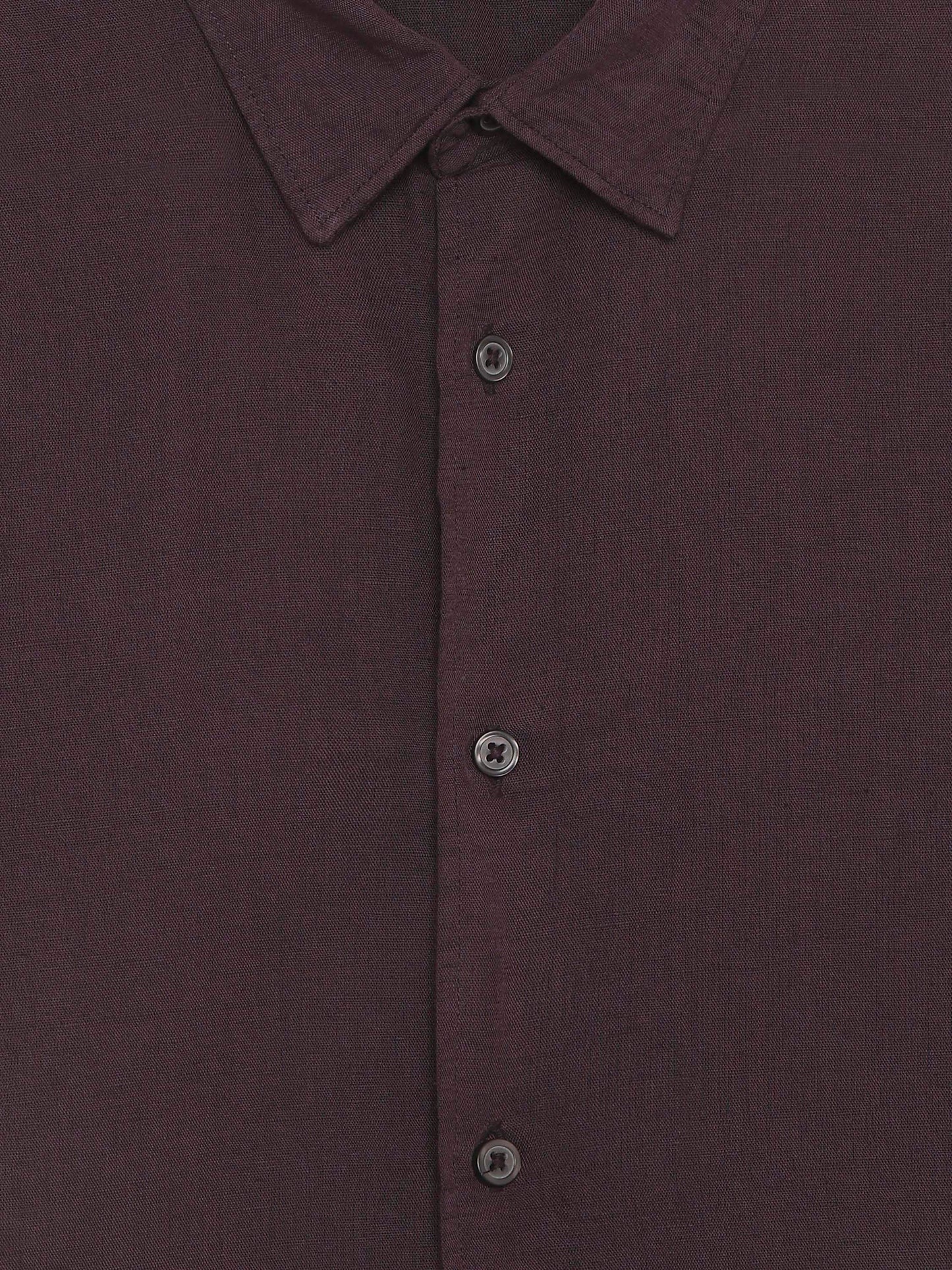 Celio Solid Regular Fit Cotton Linen Blend Brown Shirts