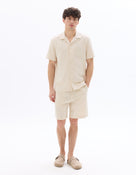 Regular Fit Cotton Blend Striped Cuban Collar Shirt - Ecru