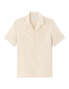 Regular Fit Cotton Blend Striped Cuban Collar Shirt - Ecru