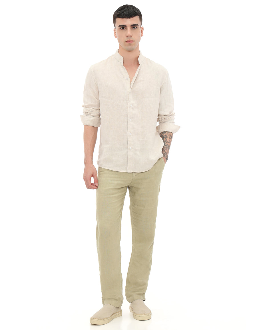 Regular Fit 100% Linen Solid Shirts - Cream
