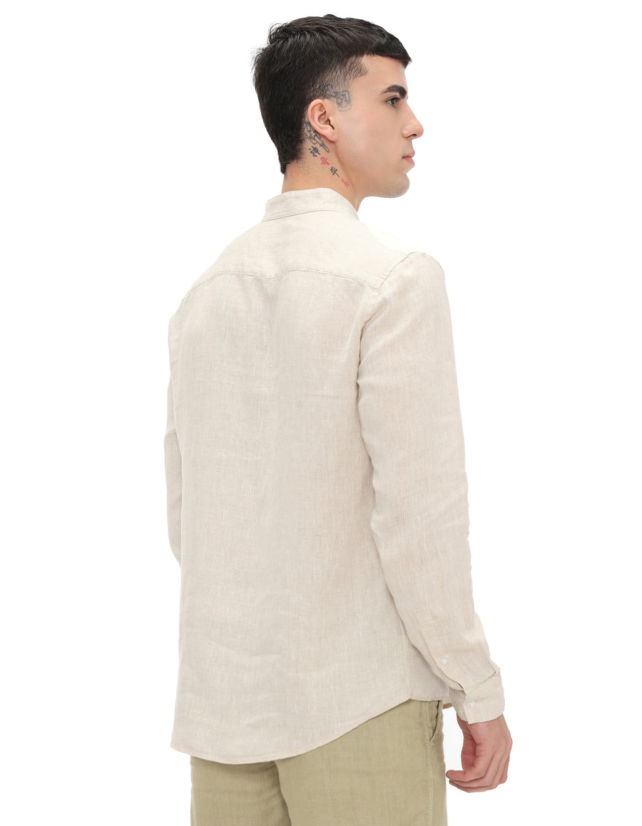 Regular Fit 100% Linen Solid Shirts - Cream