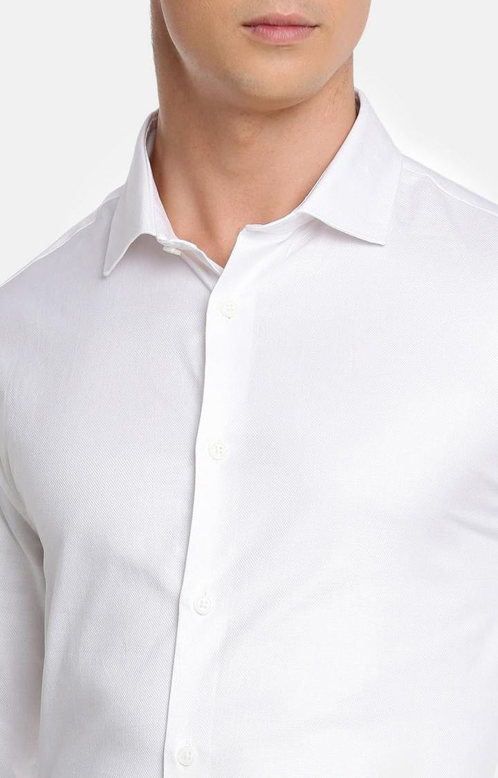 Celio* White Men Solid Cotton Slim Fit Shirts