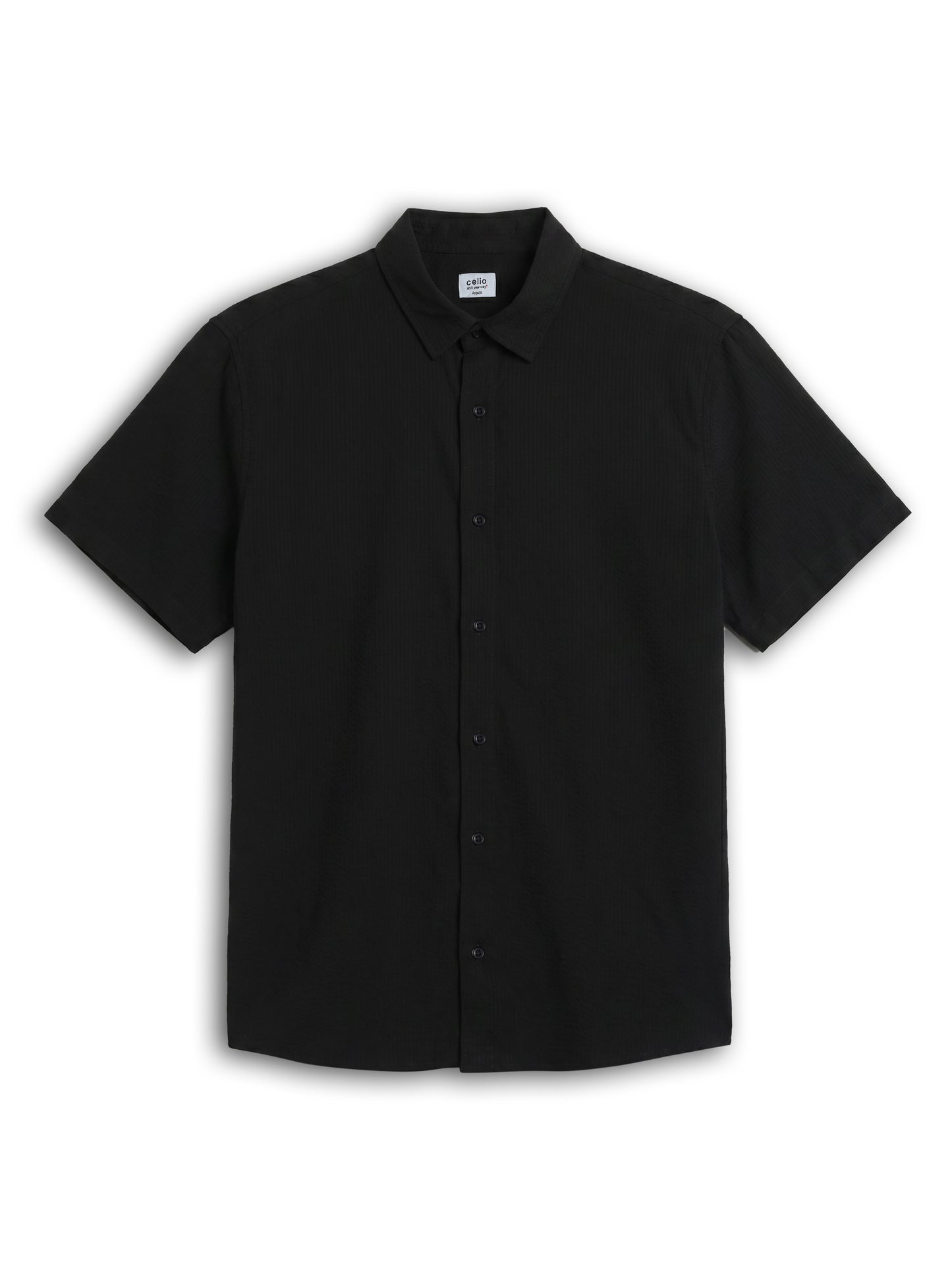 Regular Fit 100% Cotton Textured Shirt - Black