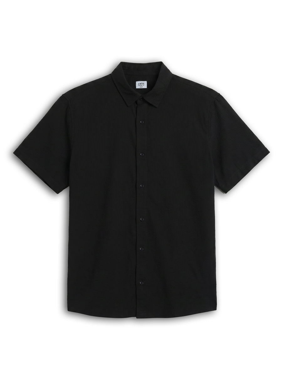 Regular Fit 100% Cotton Textured Shirt - Black