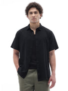 Regular Fit 100% Cotton Textured Shirt - Black