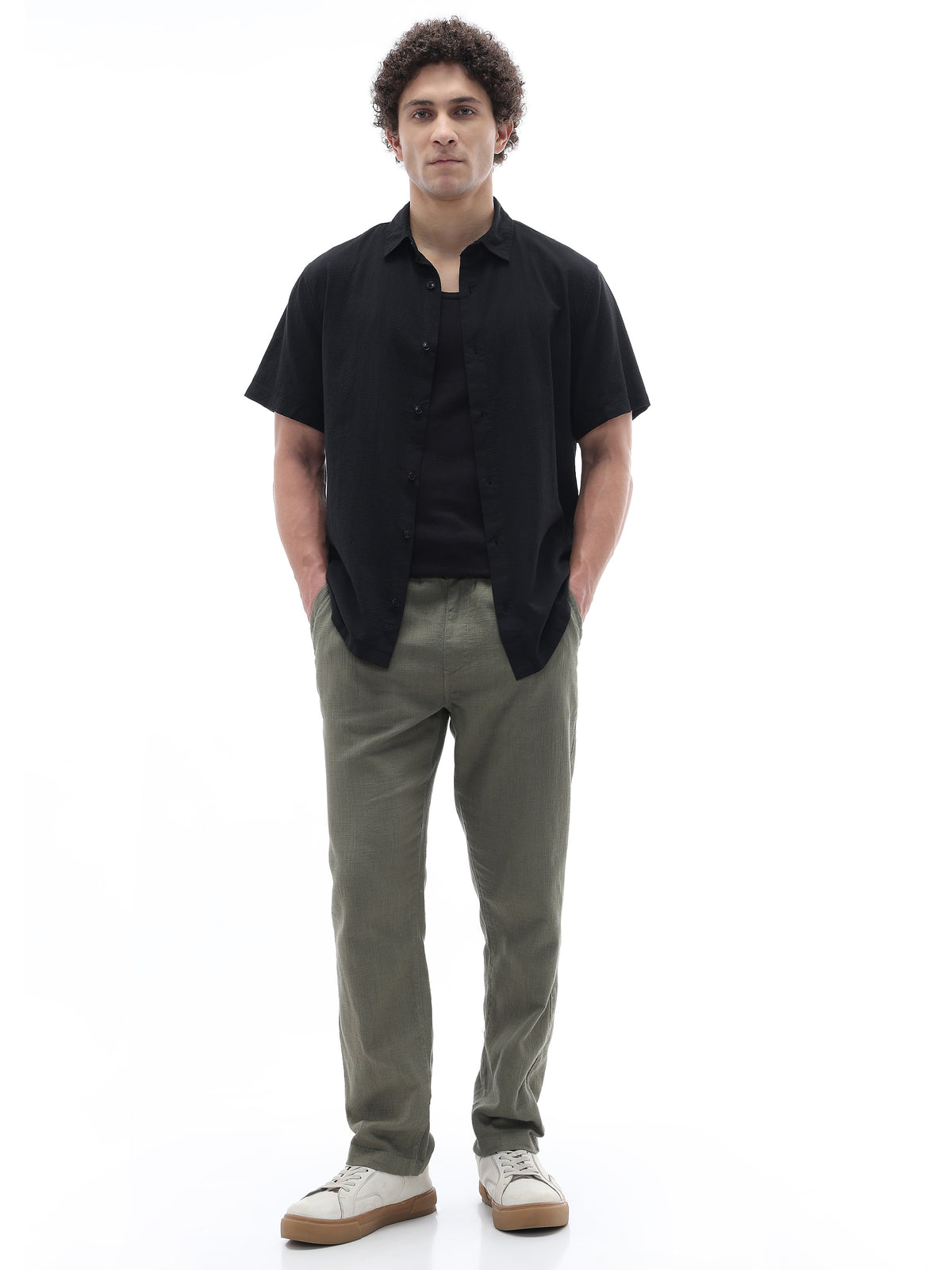 Regular Fit 100% Cotton Textured Shirt - Black
