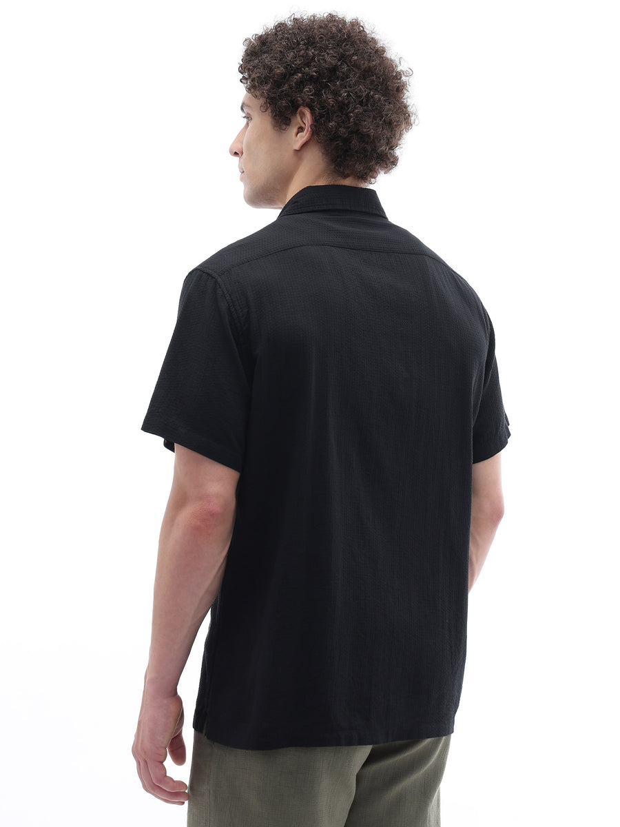 Regular Fit 100% Cotton Textured Shirt - Black