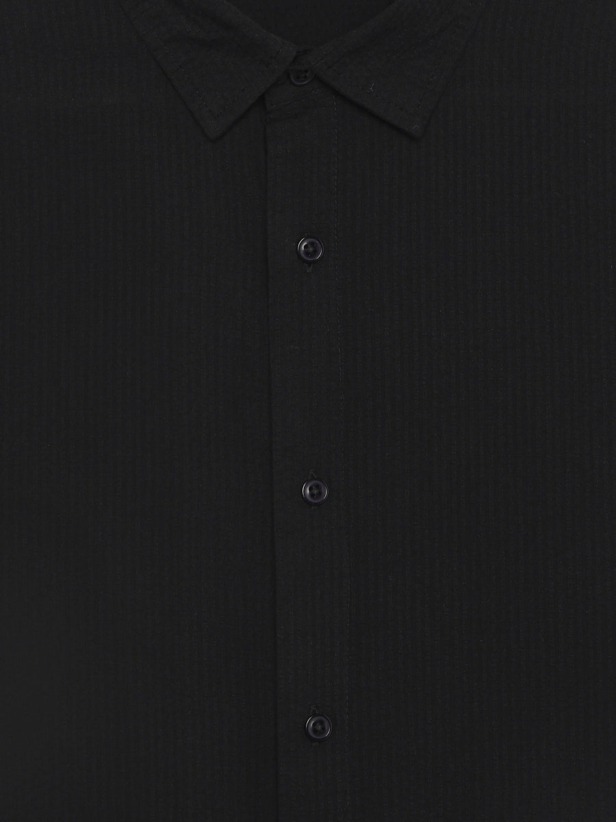 Regular Fit 100% Cotton Textured Shirt - Black