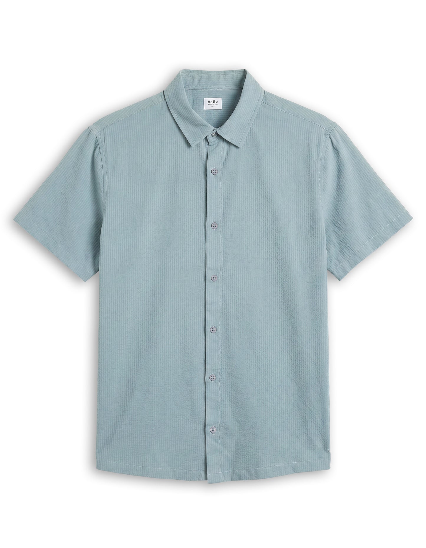 Celio Textured Regular Fit Cotton Blue Shirts