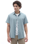 Regular Fit 100% Cotton Textured Shirt - Blue