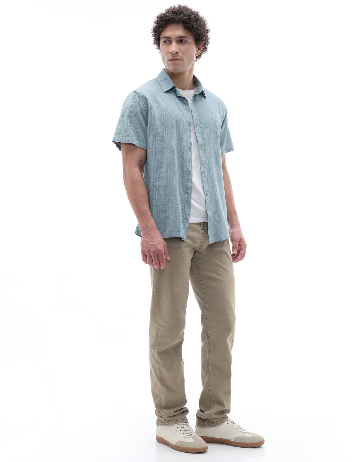 Regular Fit 100% Cotton Textured Shirt - Blue