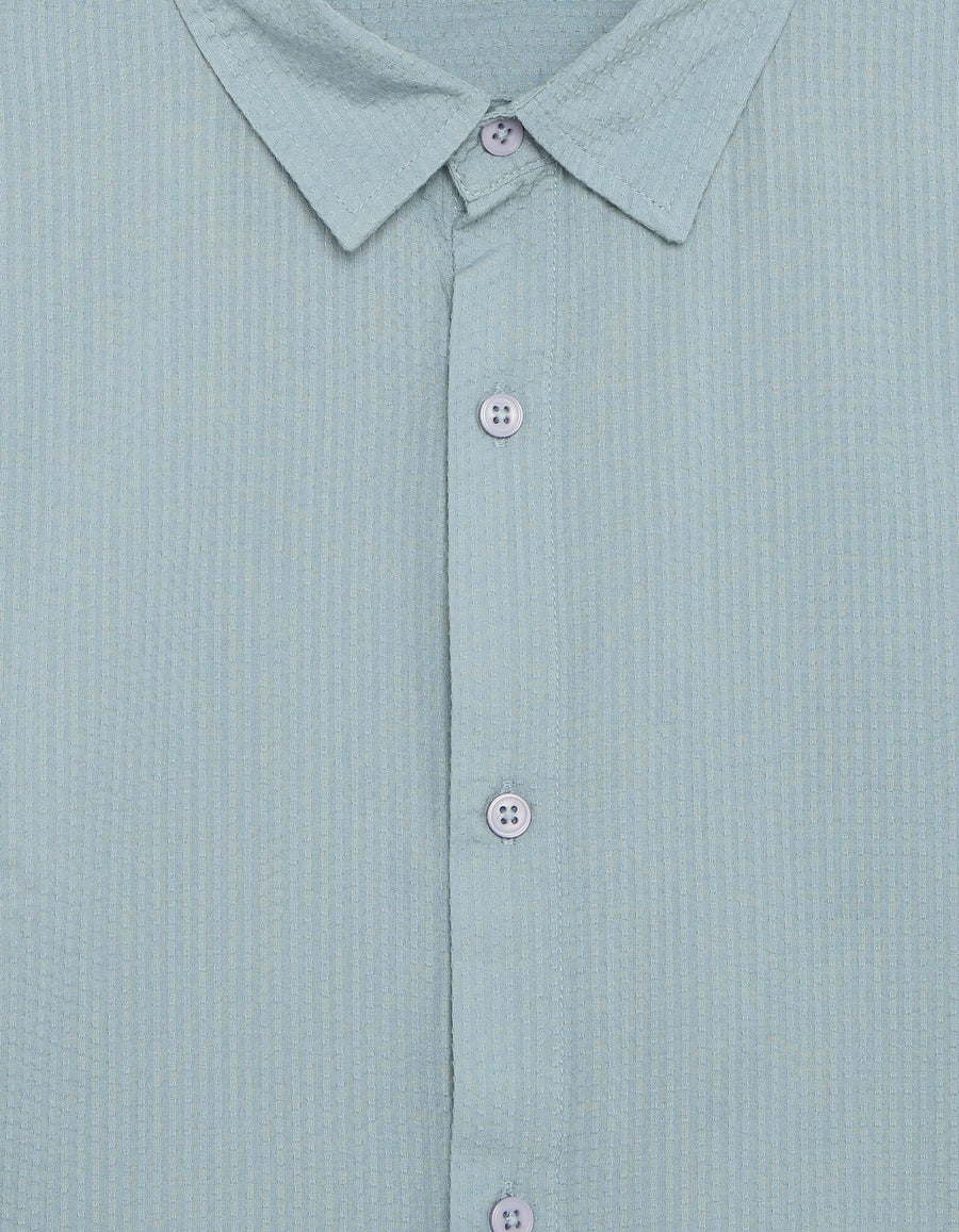 Regular Fit 100% Cotton Textured Shirt - Blue