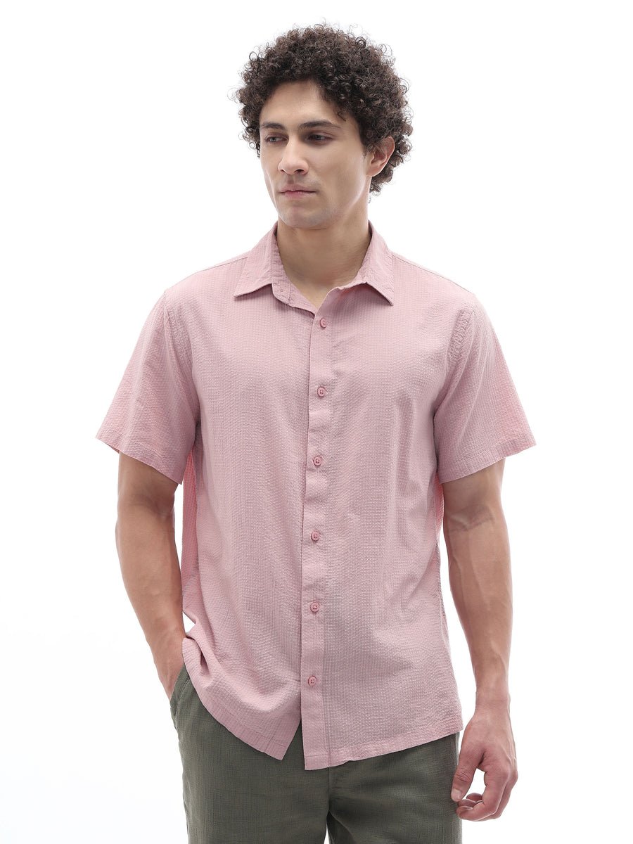 Regular Fit 100% Cotton Textured Shirt - Purple