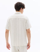 Regular Fit 100% Cotton Striped Cuban Collar Shirt - Ecru