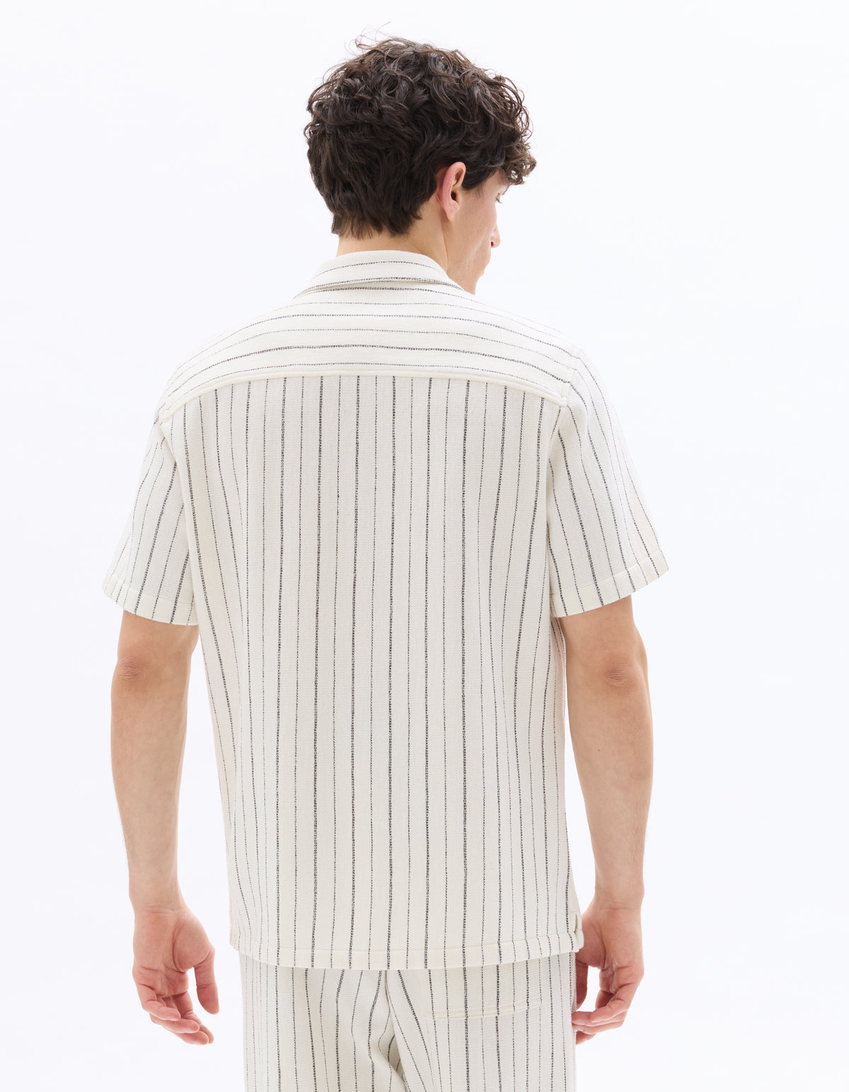 Regular Fit 100% Cotton Striped Cuban Collar Shirt - Ecru