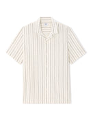 Regular Fit 100% Cotton Striped Cuban Collar Shirt - Ecru