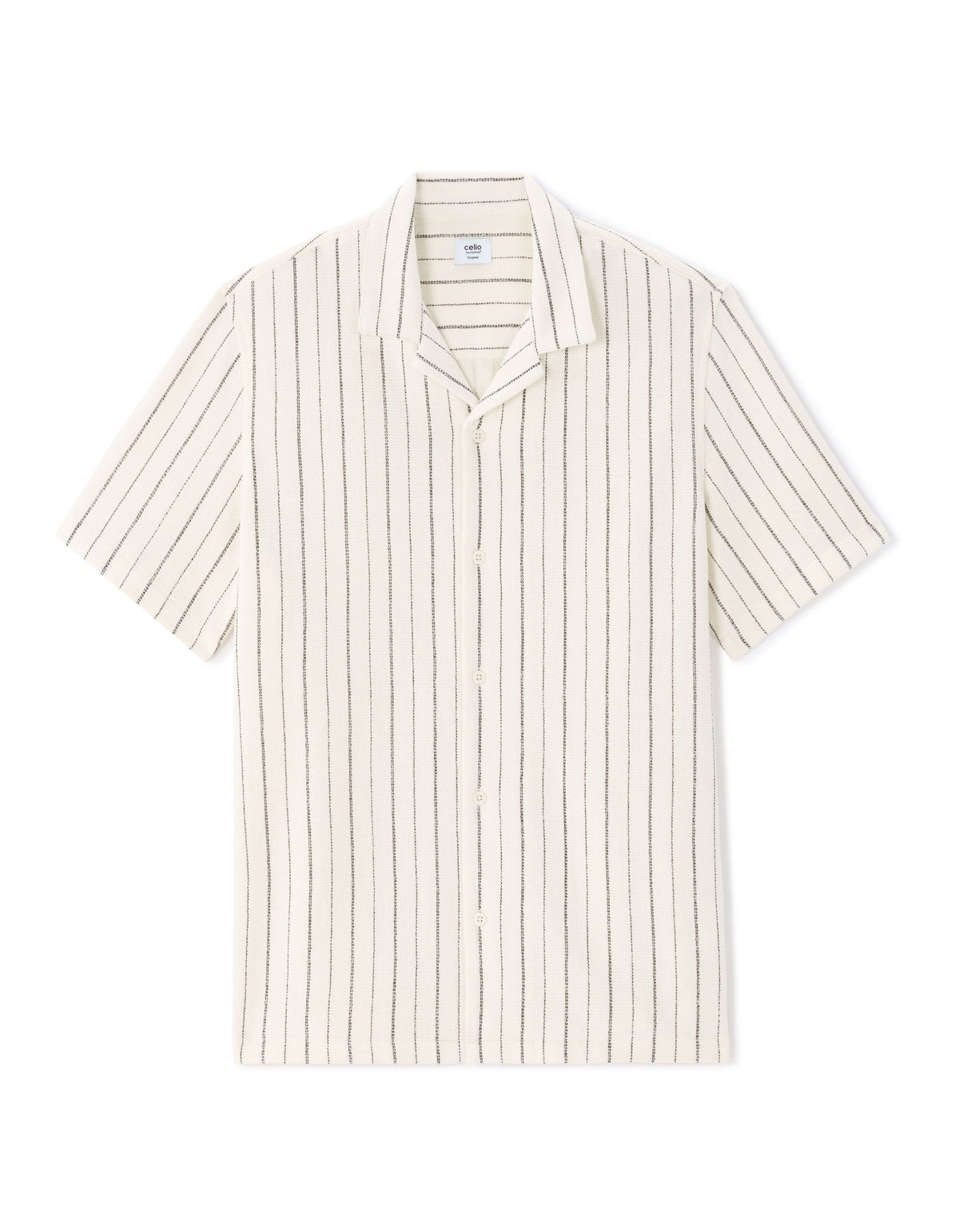 Regular Fit 100% Cotton Striped Cuban Collar Shirt - Ecru