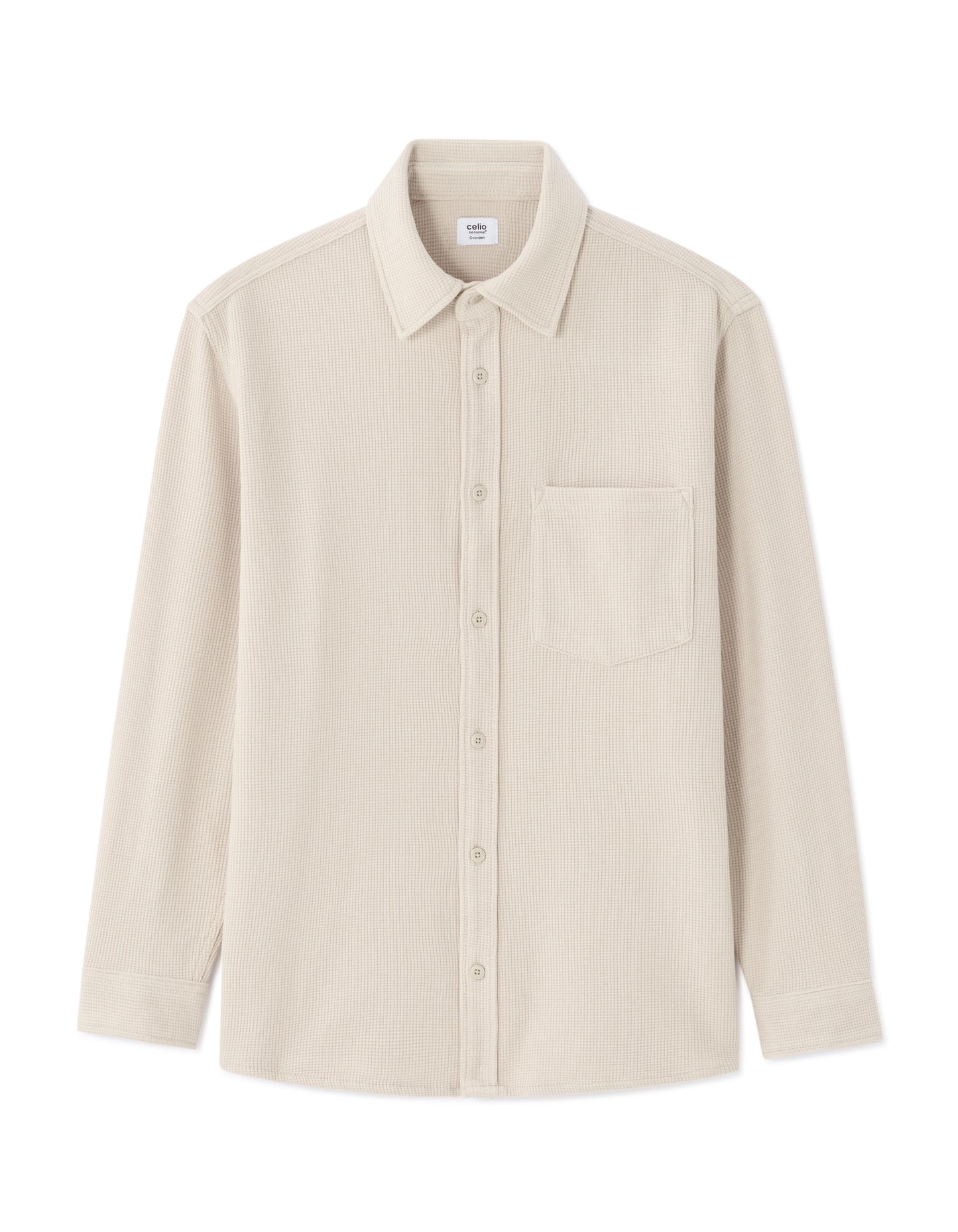 Oversized Fit Cotton Blend Spread Collar Shirt - Beige
