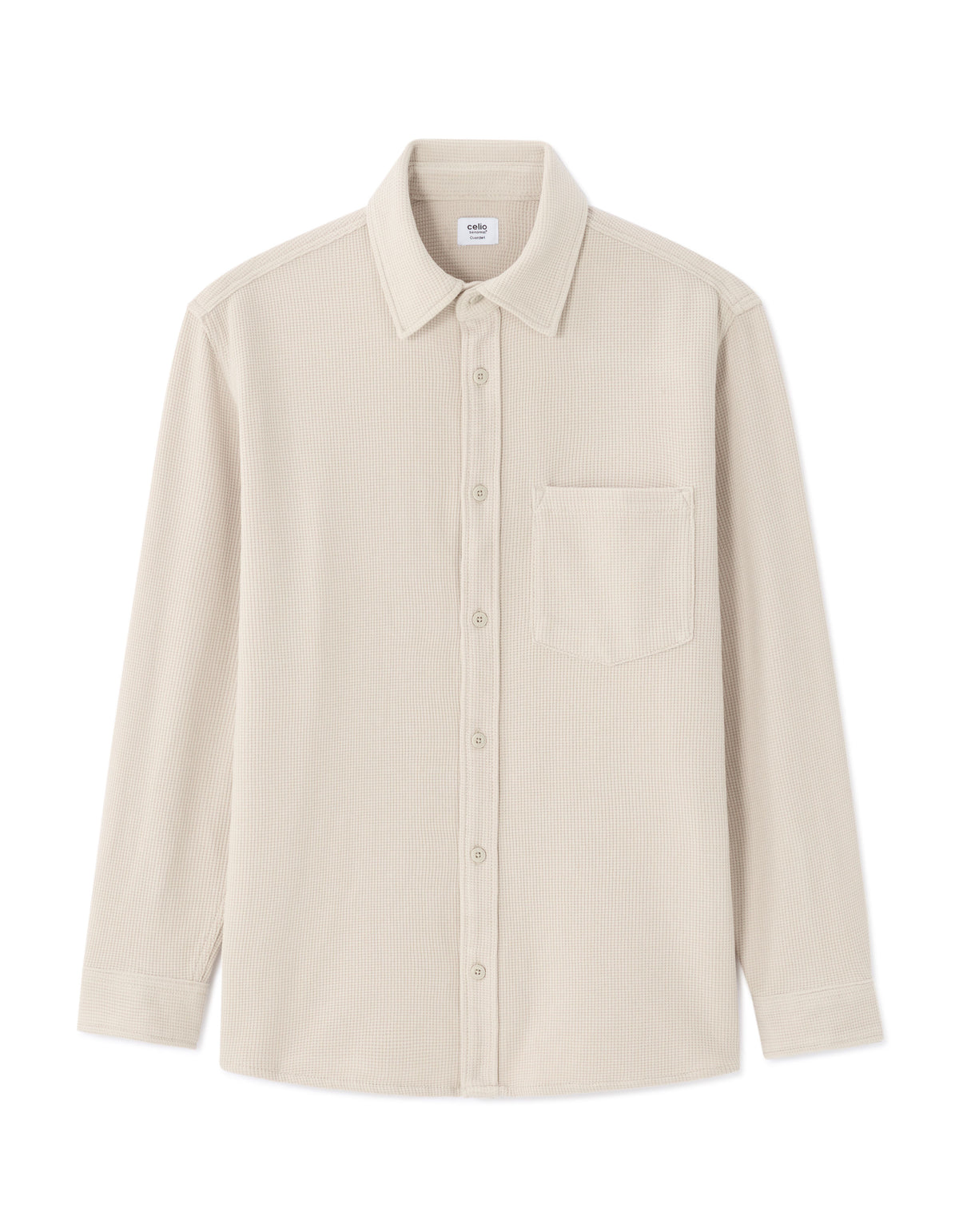 Oversized Fit Cotton Blend Spread Collar Shirt - Beige