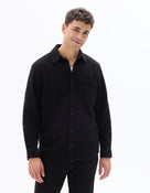 Oversized Fit Cotton Blend Spread Collar Shirt - Black
