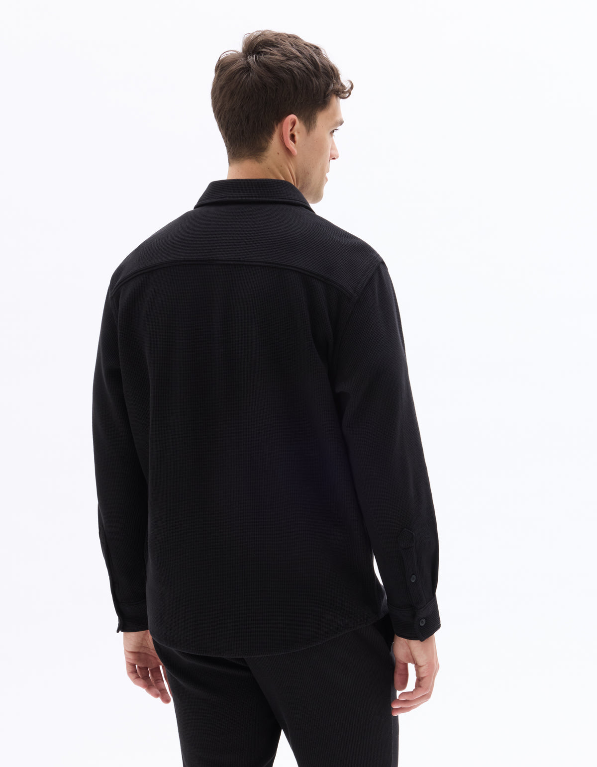 Oversized Fit Cotton Blend Spread Collar Shirt - Black