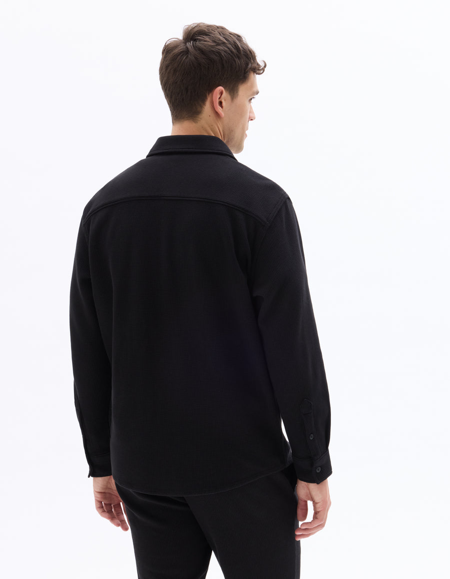 Oversized Fit Cotton Blend Spread Collar Shirt - Black