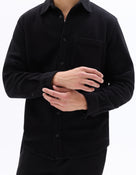 Oversized Fit Cotton Blend Spread Collar Shirt - Black