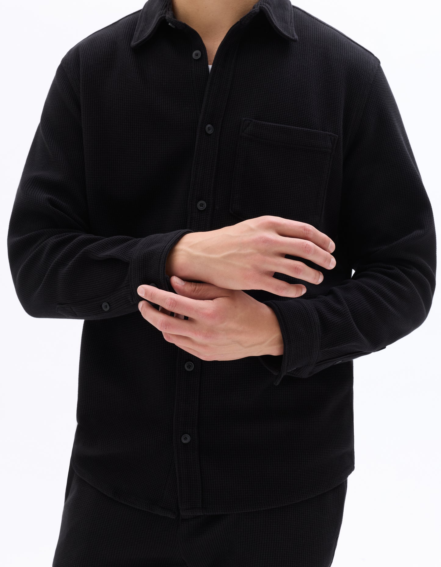 Oversized Fit Cotton Blend Spread Collar Shirt - Black