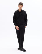 Oversized Fit Cotton Blend Spread Collar Shirt - Black