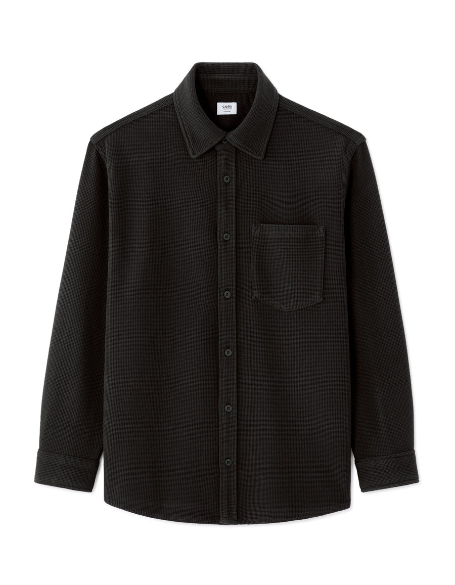 Oversized Fit Cotton Blend Spread Collar Shirt - Black
