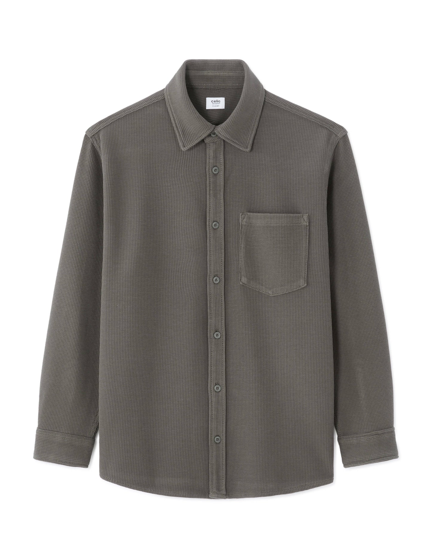 Oversized Fit Cotton Blend Spread Collar Shirt - Khaki
