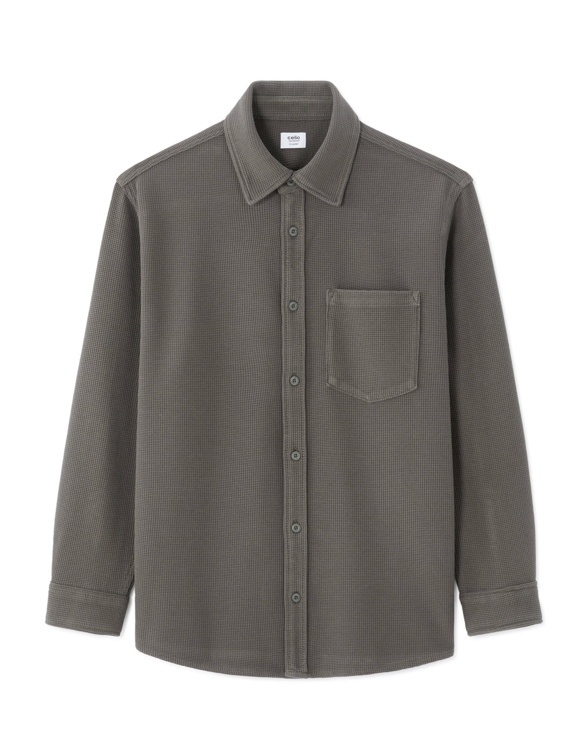Oversized Fit Cotton Blend Spread Collar Shirt - Khaki